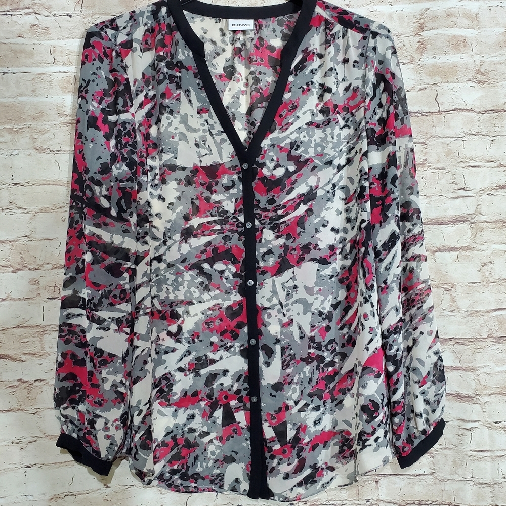 DKNYC Sheer Tunic Top Sz M EUC